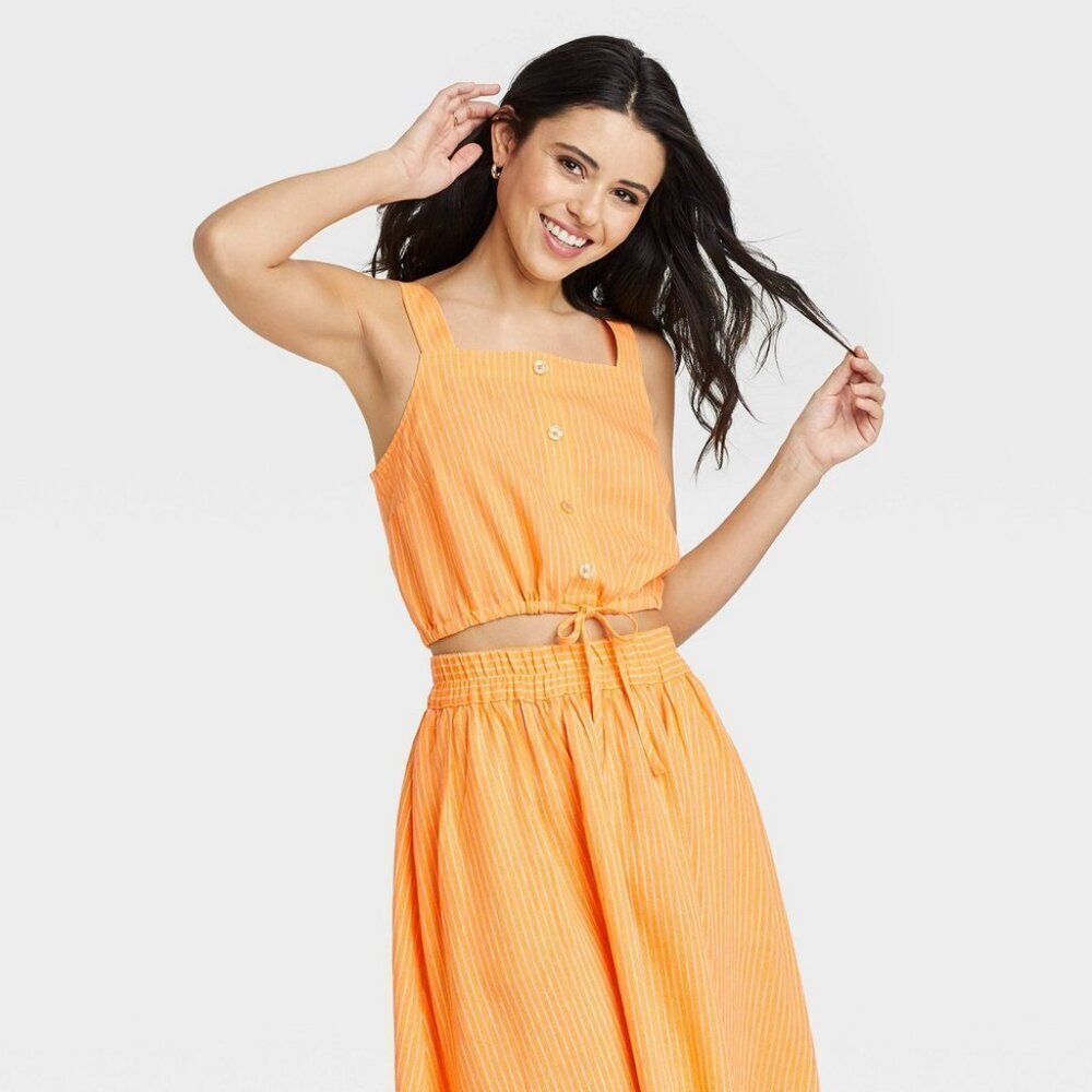 Women's Tie Front Apron Cropped Tank Top XL‎